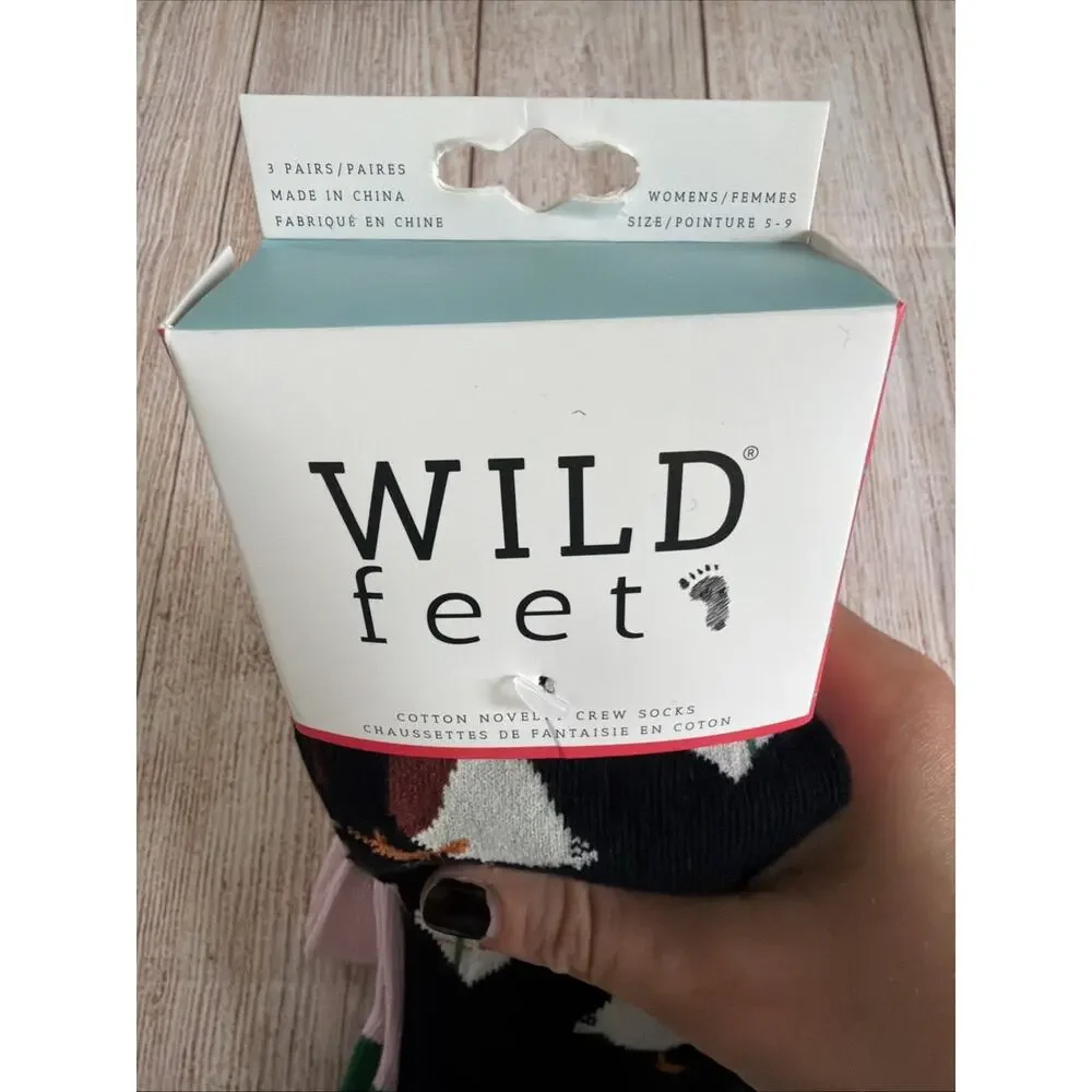 Wild Feet Socks Three Pack Size 5-9 Ducks Black & Pink Womens